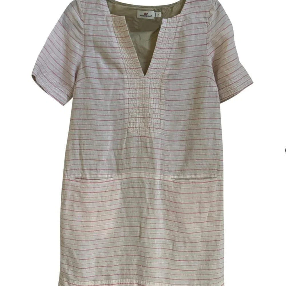 Vineyard Vines Linen Dress Striped Tan & Pink 6 - Picture 1 of 5